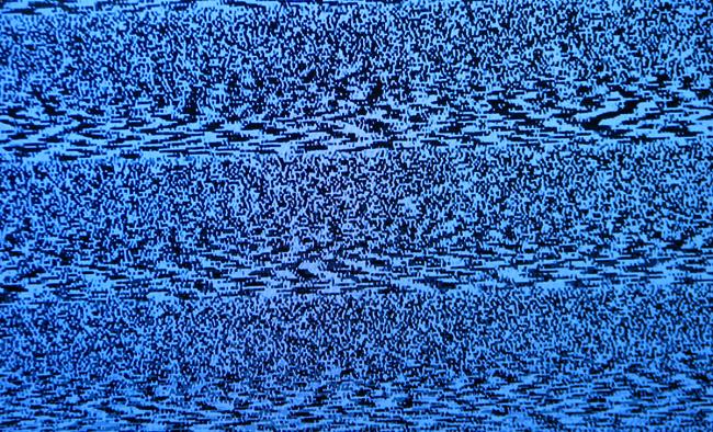 Jagged rows of blue and black TV noise dots form a dizzying pattern