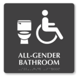 All-gender, wheelchair accessible bathroom sign