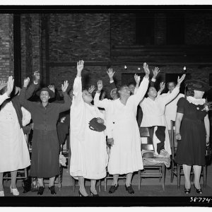 Members of the Pentecostal church praising the Lord. Chicago, Illinois