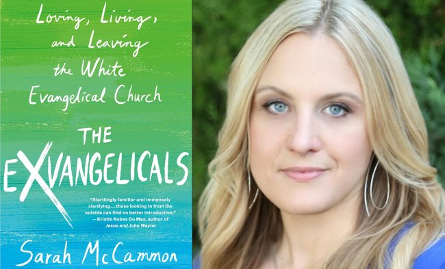 "The Exvangelicals" book cover and headshot of Sarah McCammon