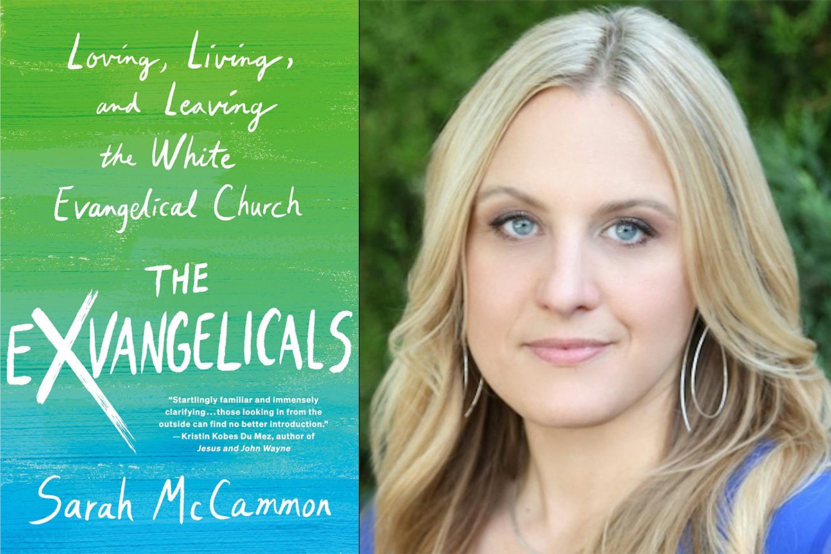 "The Exvangelicals" book cover and headshot of Sarah McCammon