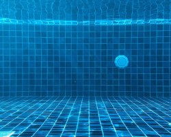 Underwater image of blue tiled pool