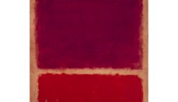 large square canvas with two rectangular swatches in purple and red
